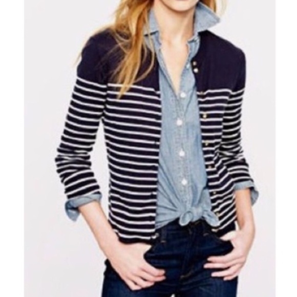 J. Crew Jackie Cardigan Striped Anchor Buttons Pink Yellow - Sz Medium - Picture 11 of 14